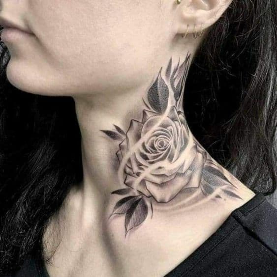 Rose neck tattoo 1