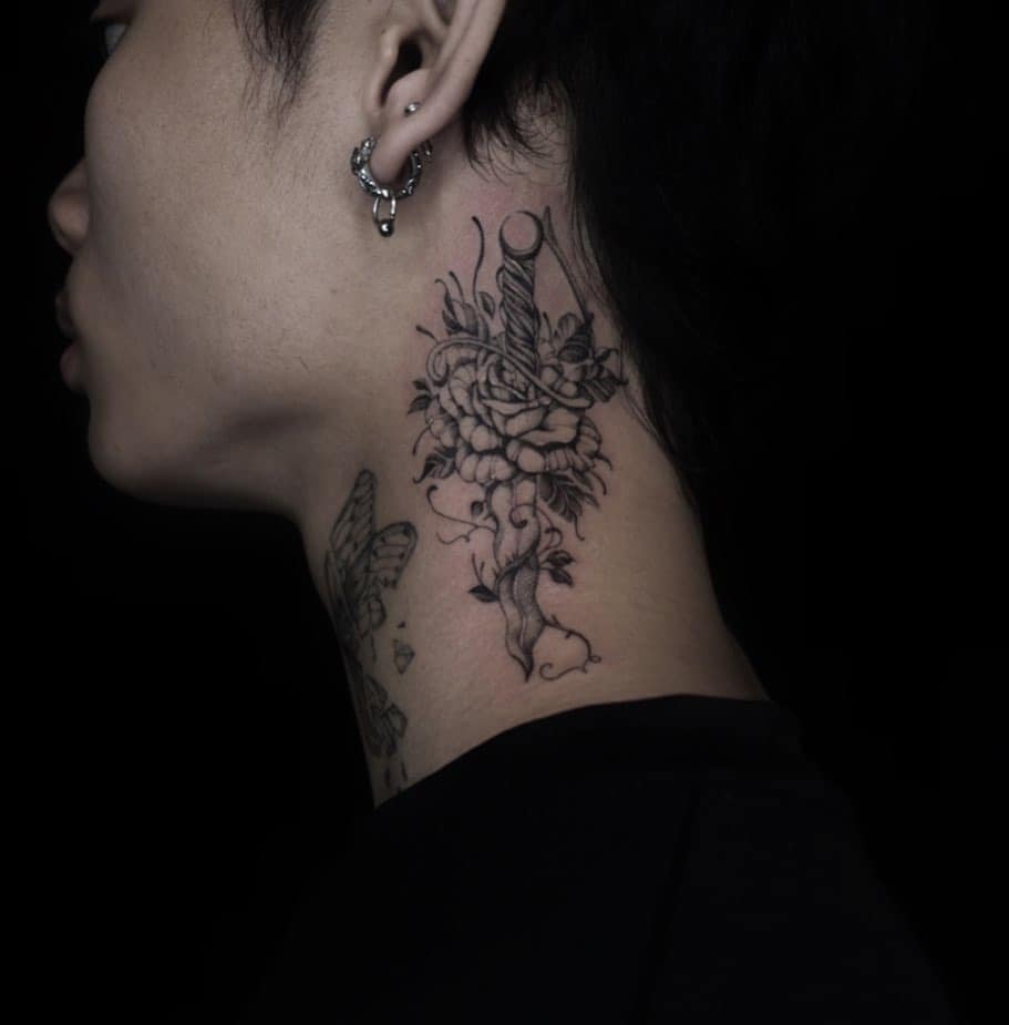 Rose tattoo on neck by kaki claratattoos