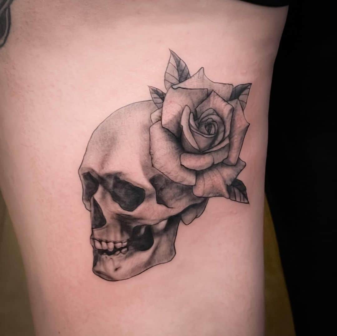Skull and rose tattoo by truelovehonefoss