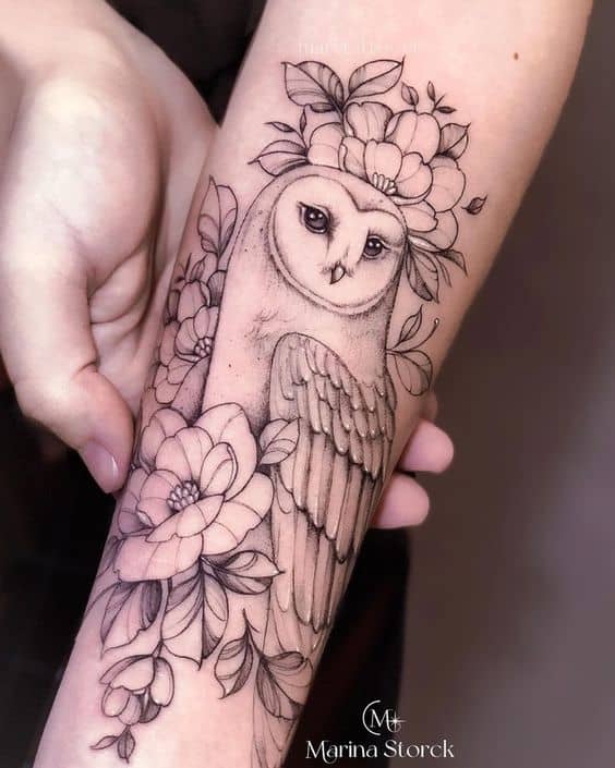 51 Owl Sitting On Branch Tattoos Ideas