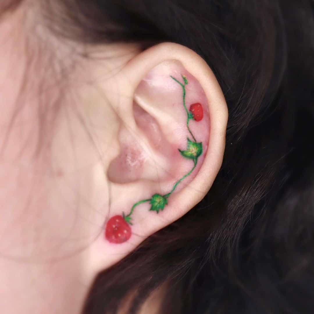 Strawberry tattoo by daniel le.tattoo