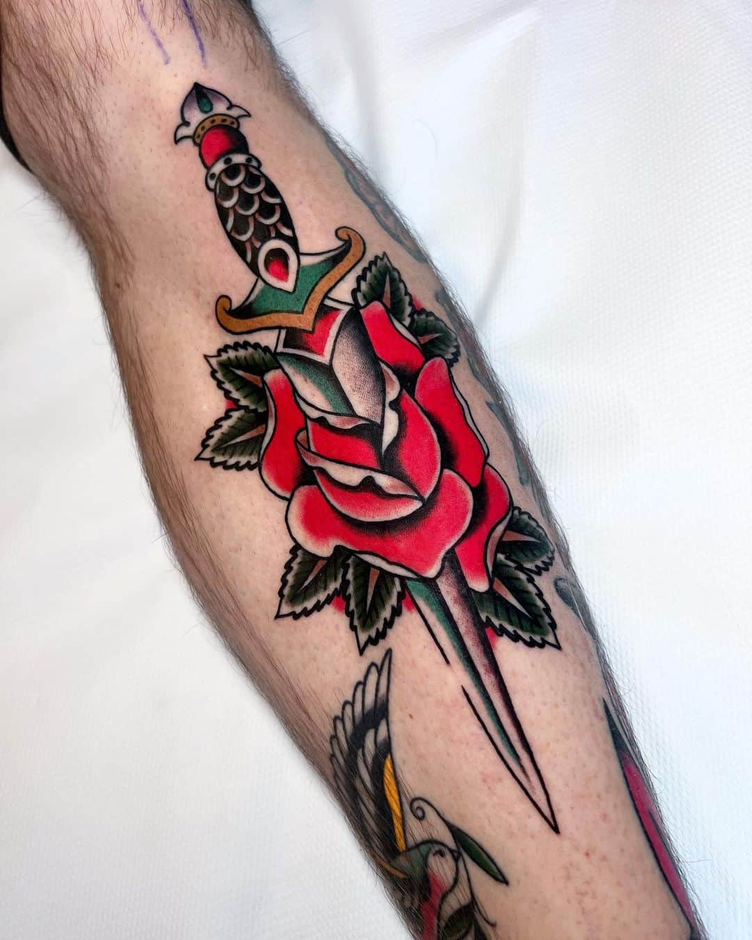Traditional rose tattoo by david larra tattoo