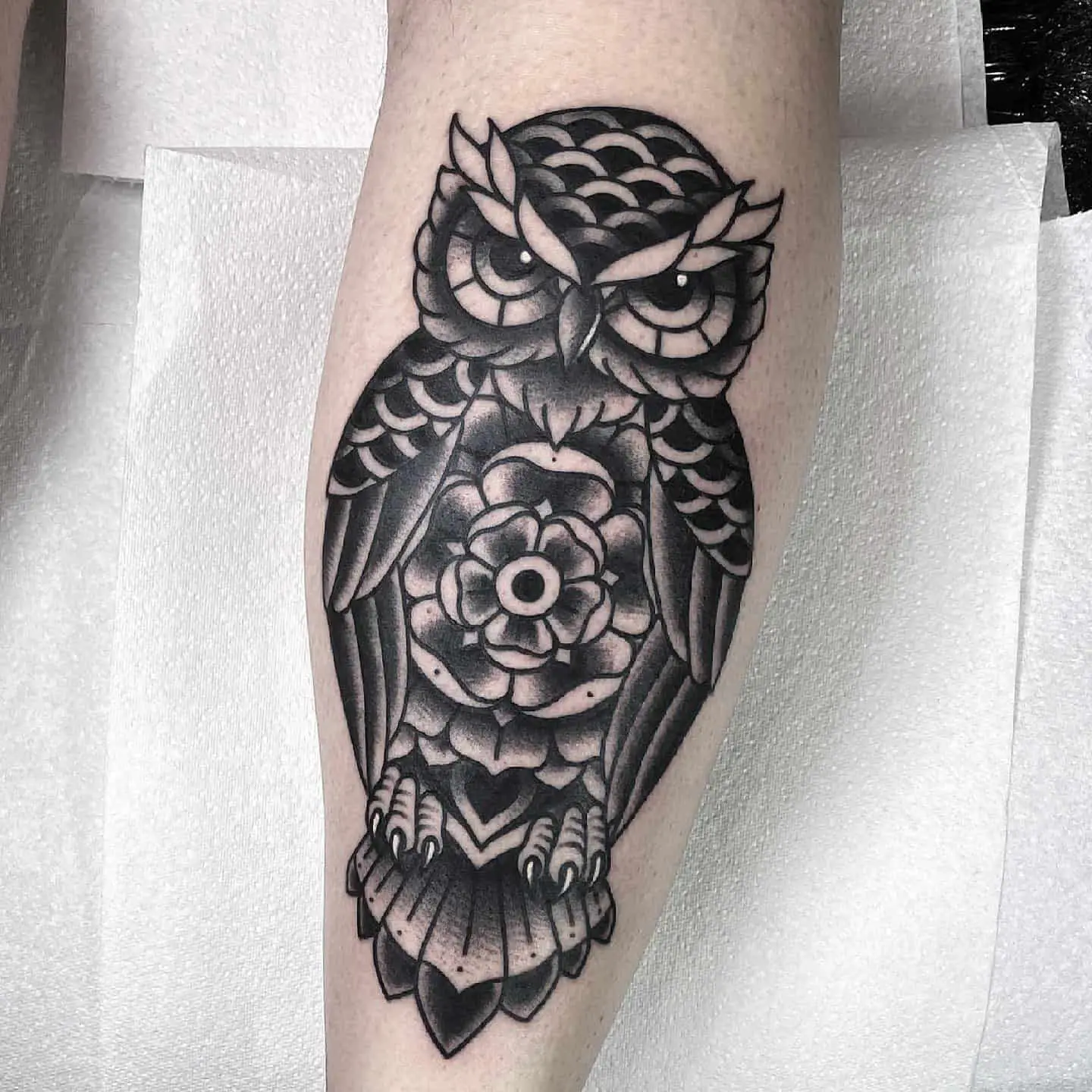 american traditional owl tattoo