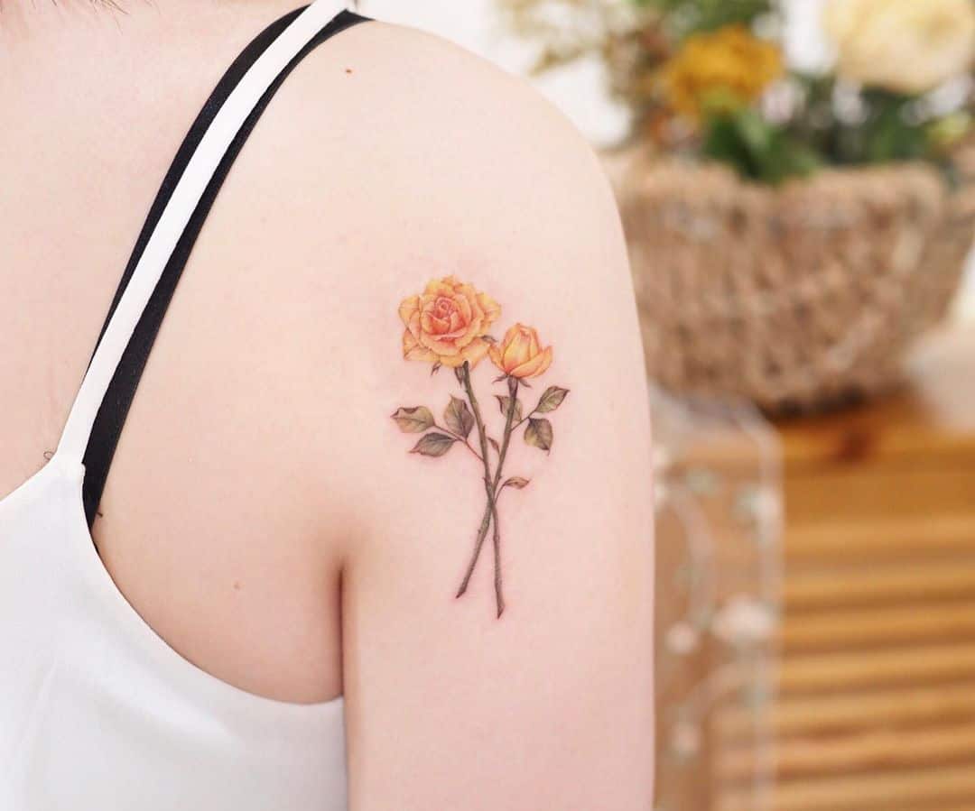 Yellow rose tattoo by tattoo.haneul