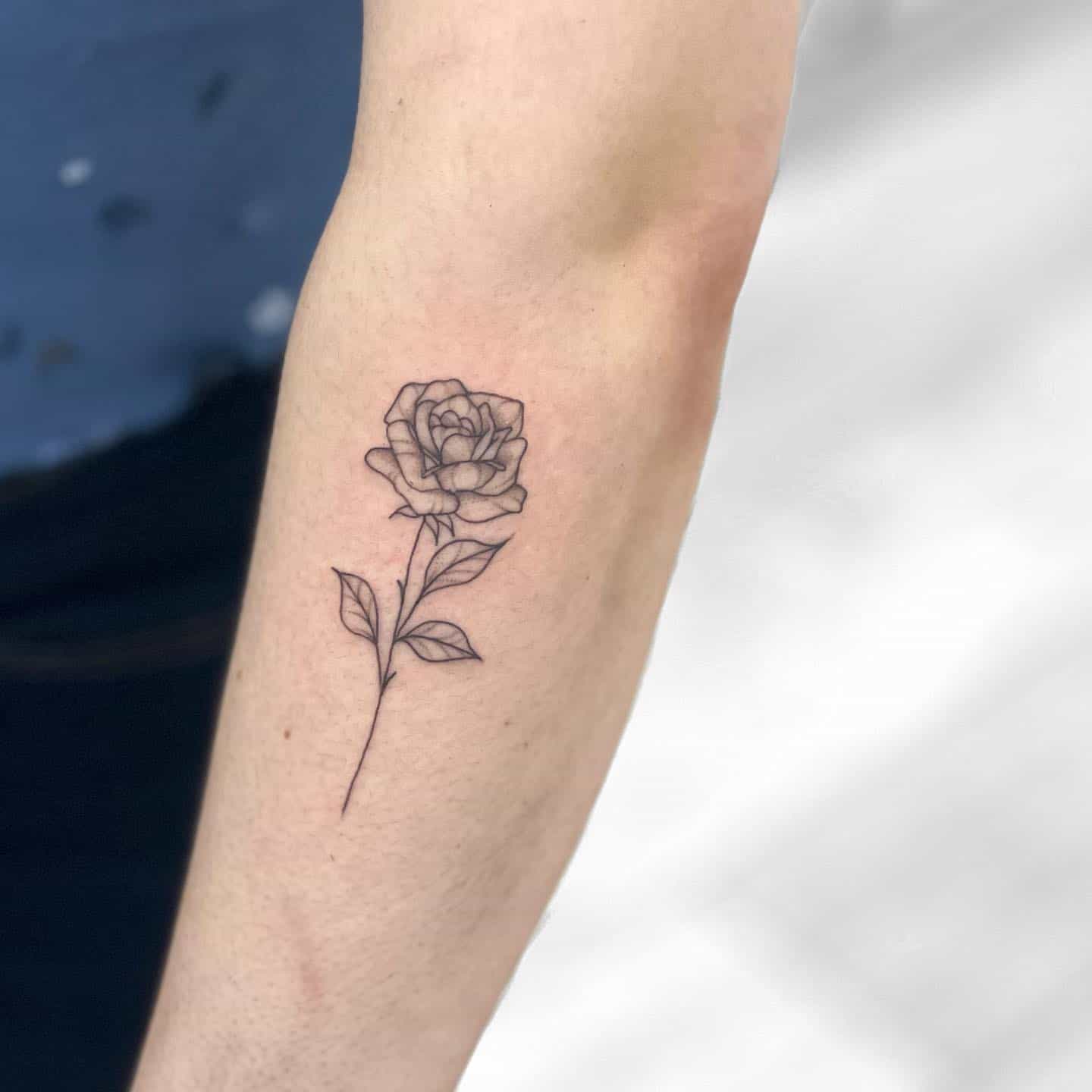 forearm rose tattoo by ferne.kirkbytattoo