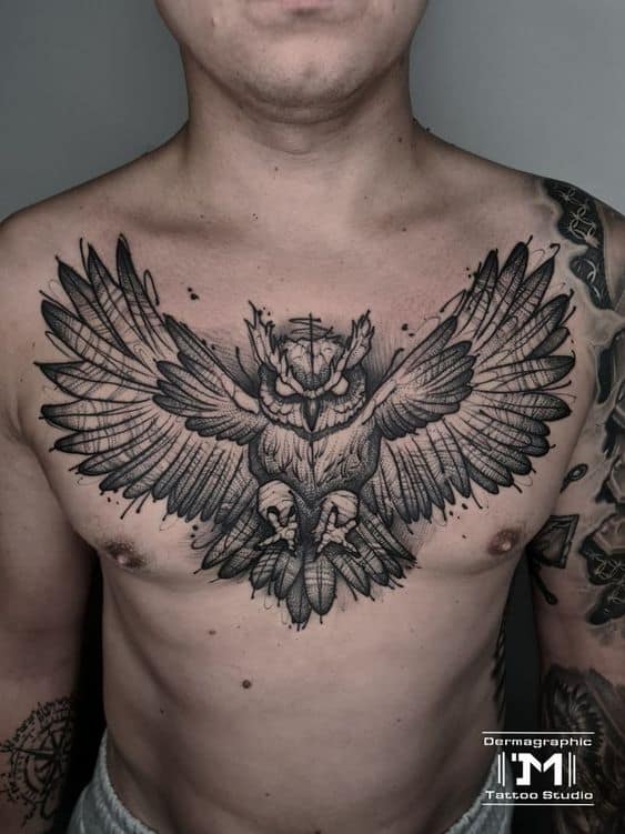 owl chest tattoo 1