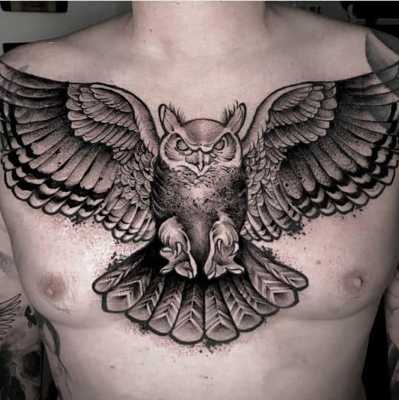owl chest tattoo 2