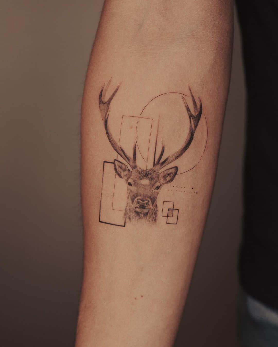 Geometrical deer tattoo with horn-shaped numbers on Craiyon