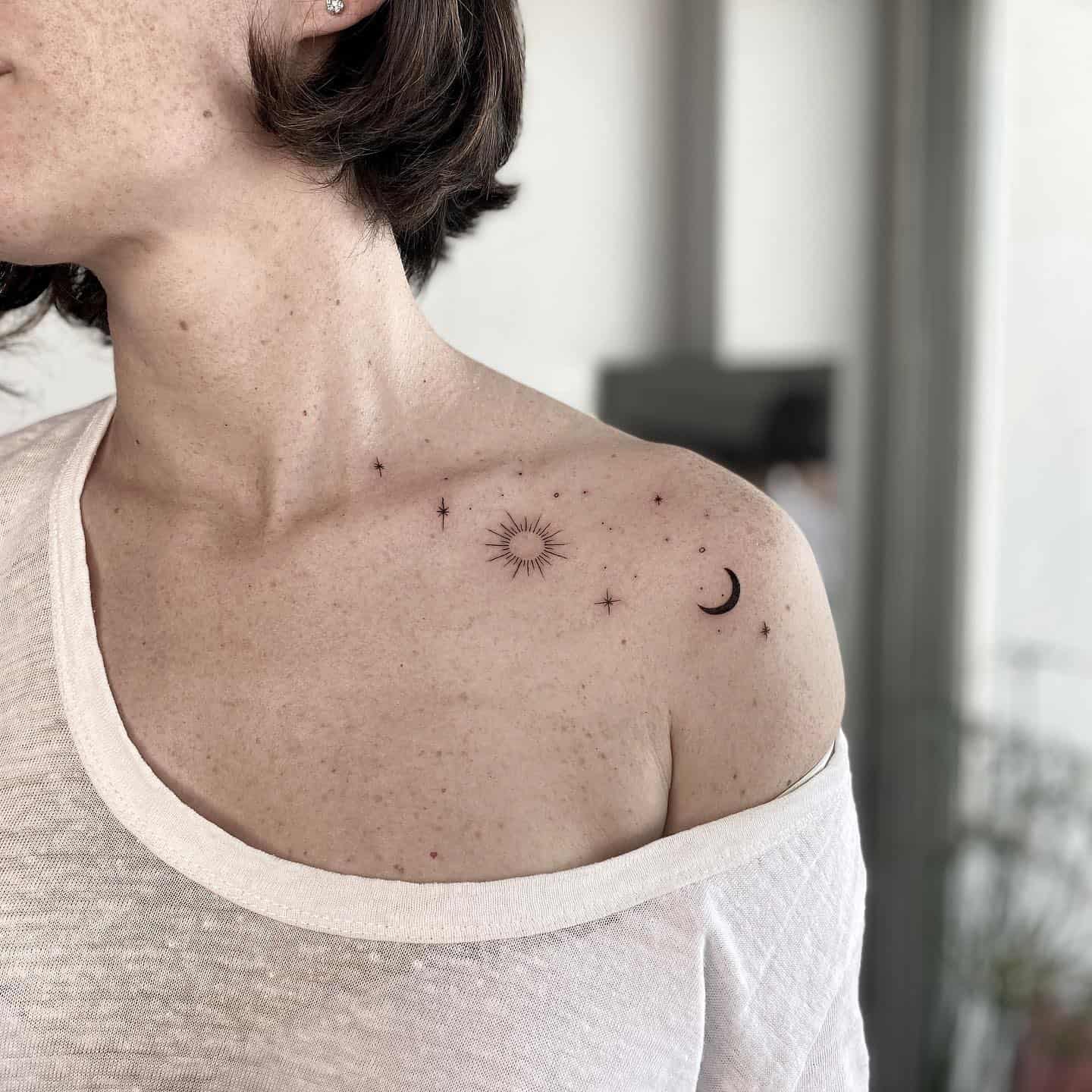 Moon and star tattoo by burchan.ink