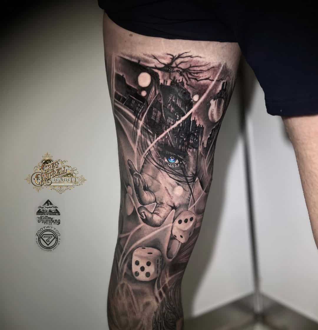 Leg tattoo design by gregcampbelltattoo