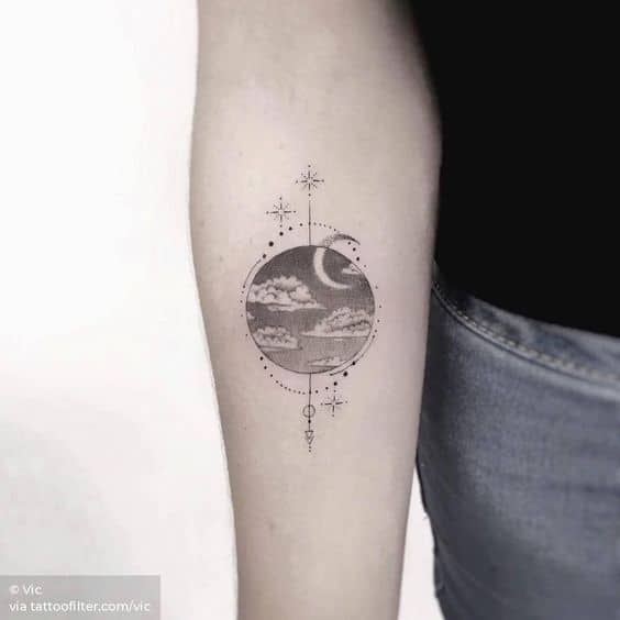 Moon and cloud tattoo 1