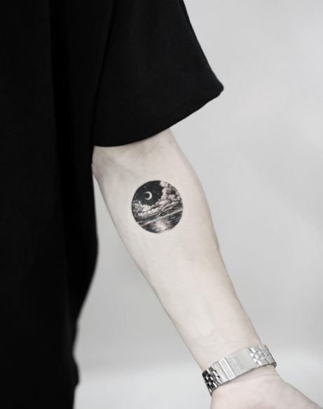 Moon and cloud tattoo 2