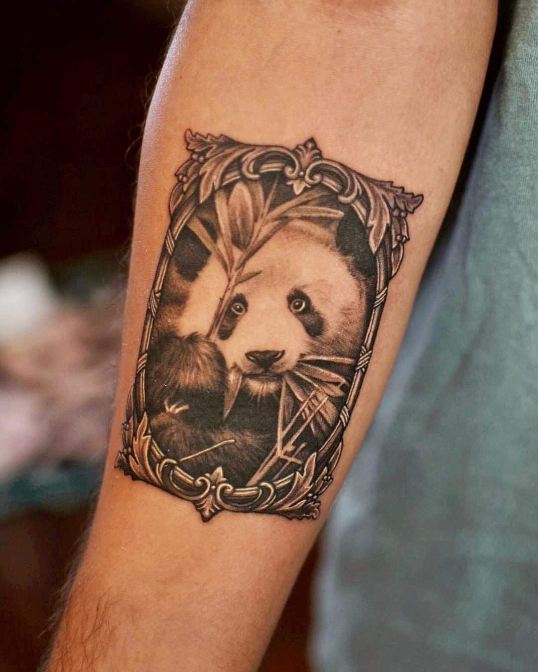 Panda on arm tattoo design by daveham.art