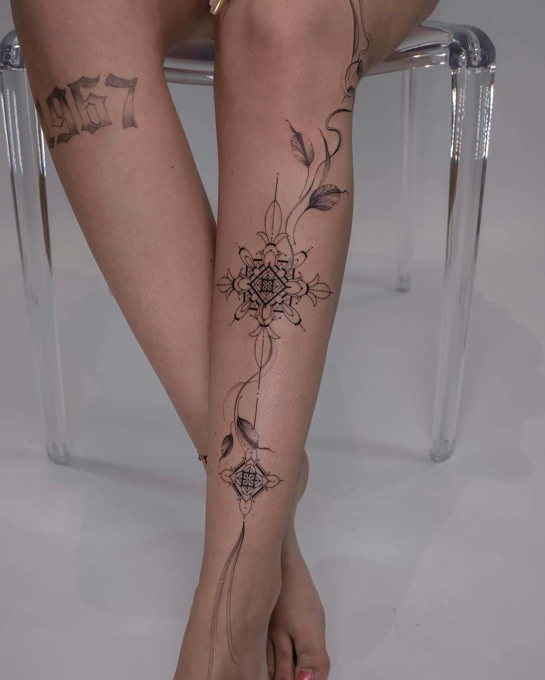 Realistic leg sleeve tattoos by monochrom.ink
