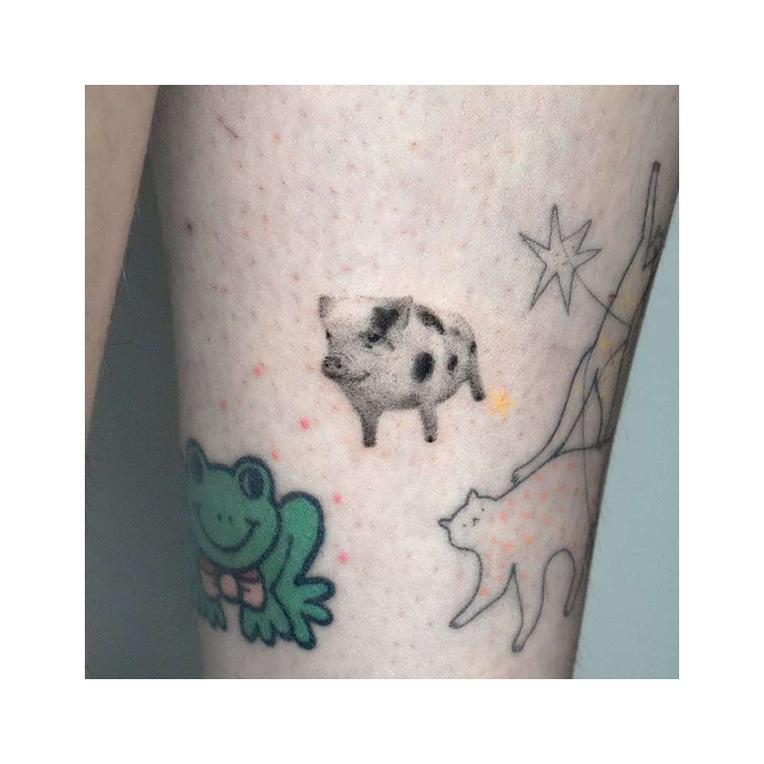 Small pig tattoo by ola.dot .tattoo