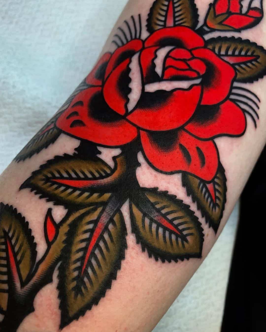 Traditional rose tattoo by alberto df tattooer