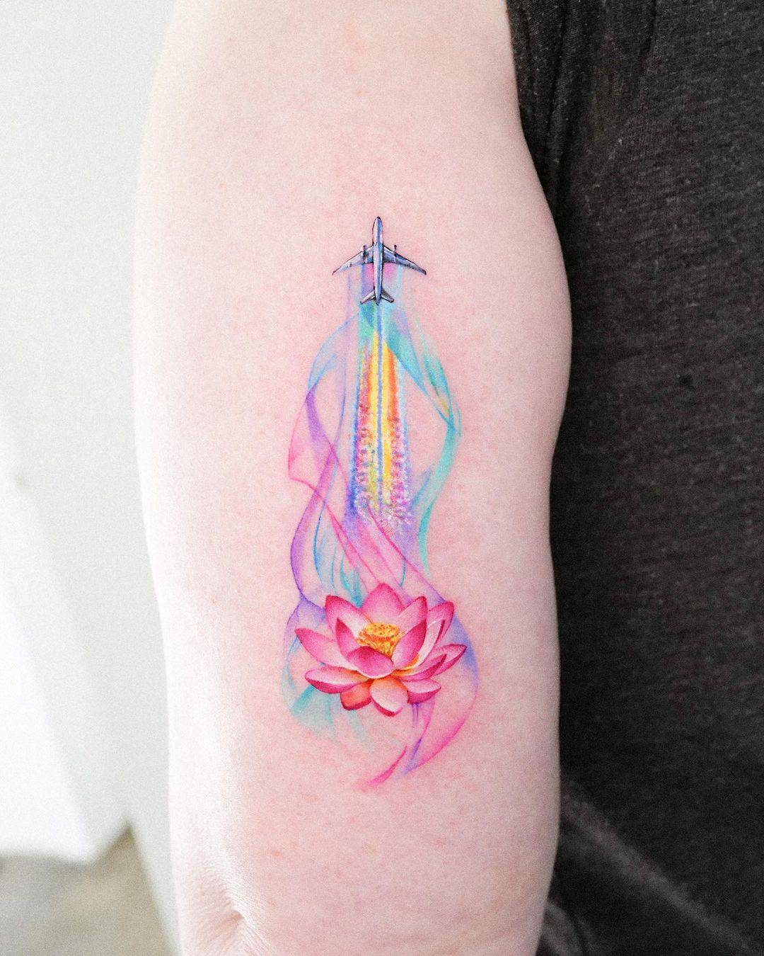 colorful lotus tattoo by guseul tattoo
