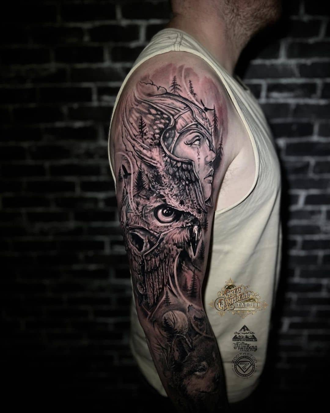 Beautiful full sleeve tattoo design by gregcampbelltattoo