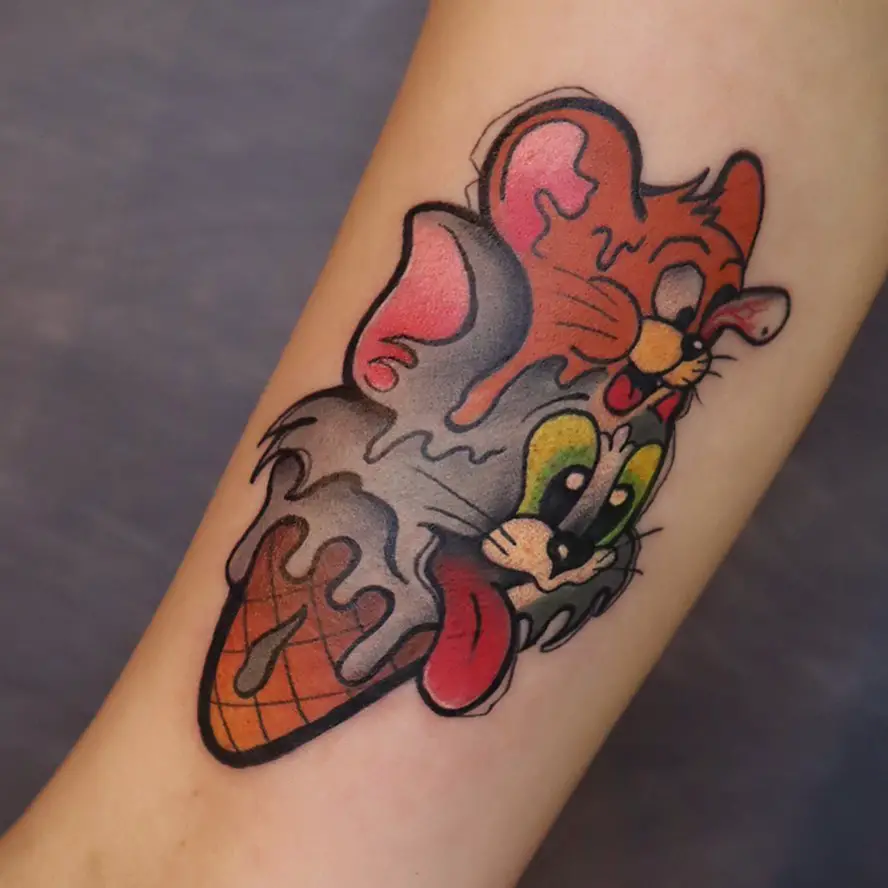 Colorful tom and jerry tattoo by amazingtattoohk