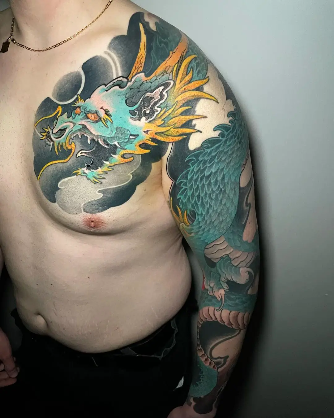 Dragon shoulder tattoo by enseitattoo