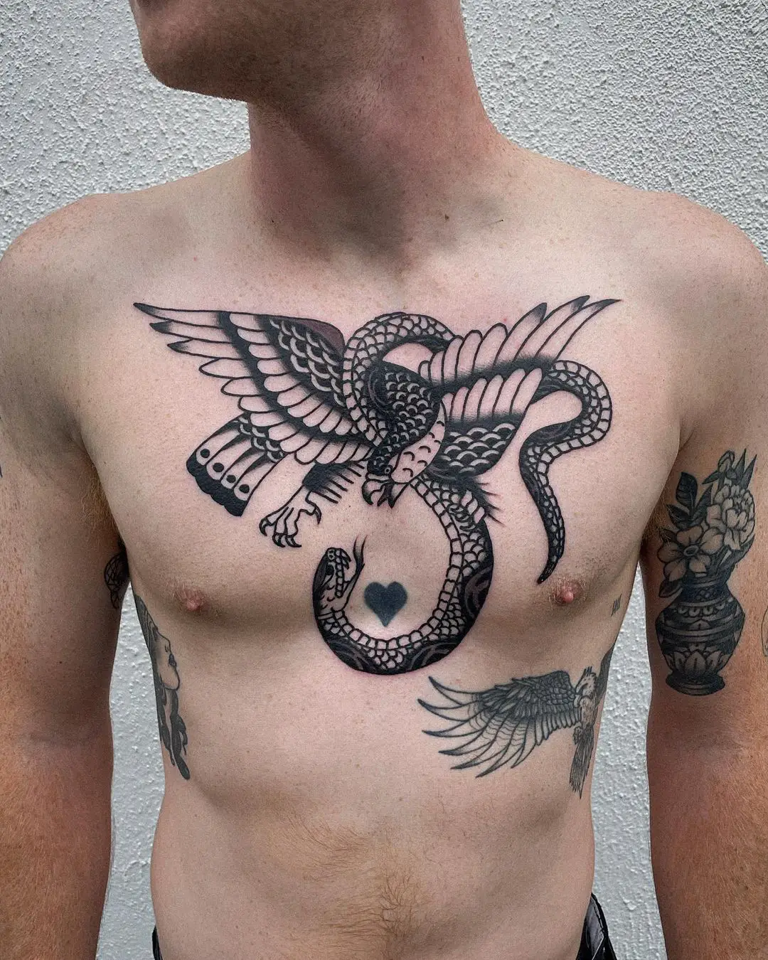 Outline Eagle And Snake Tattoo On Chest  Tattoo Designs Tattoo Pictures