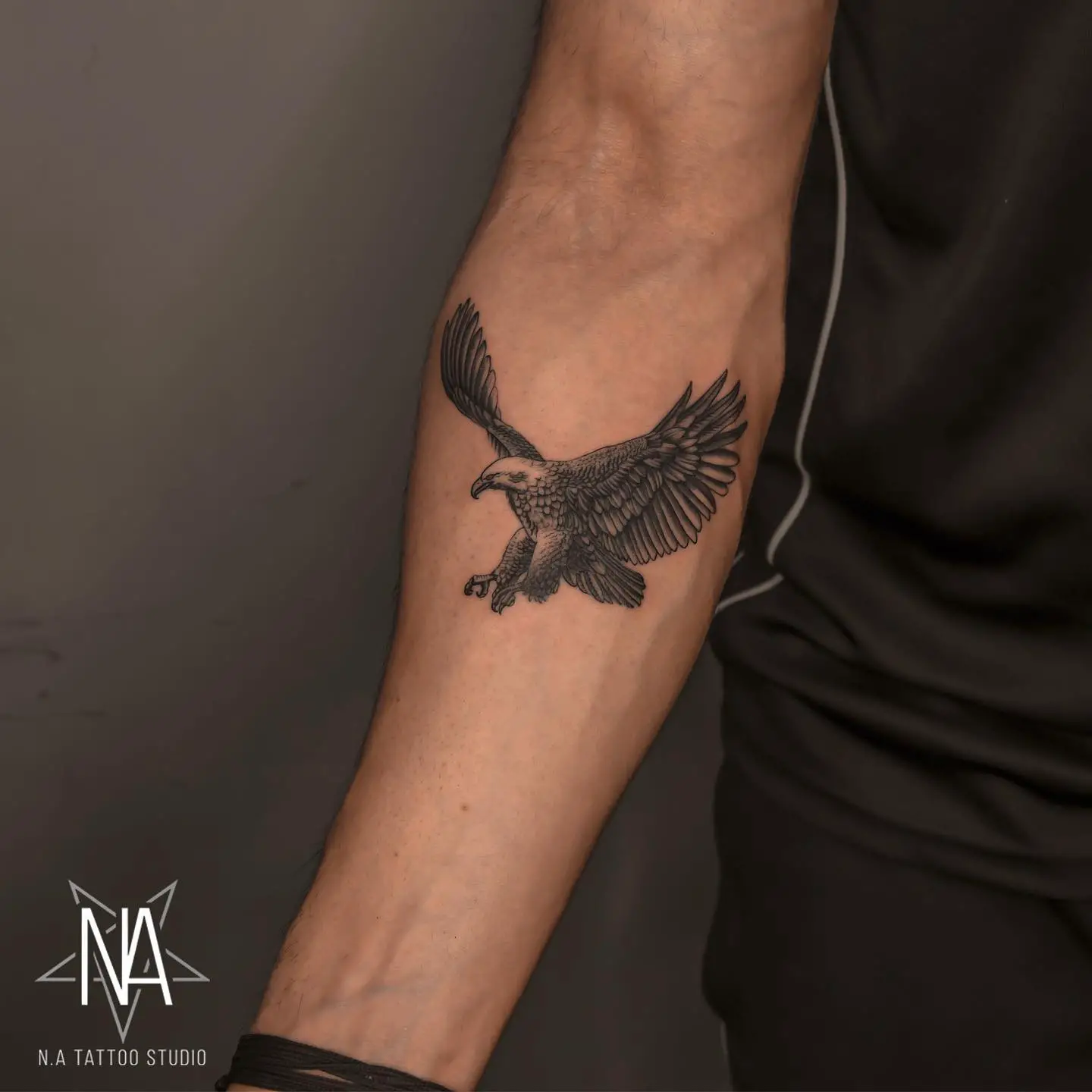 Eagle on arm sleeve tattoo design by natattoostudio