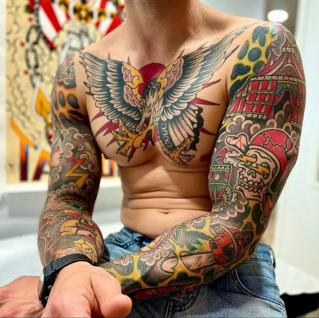 Eagle on chest tattoo by traditionalstattoos
