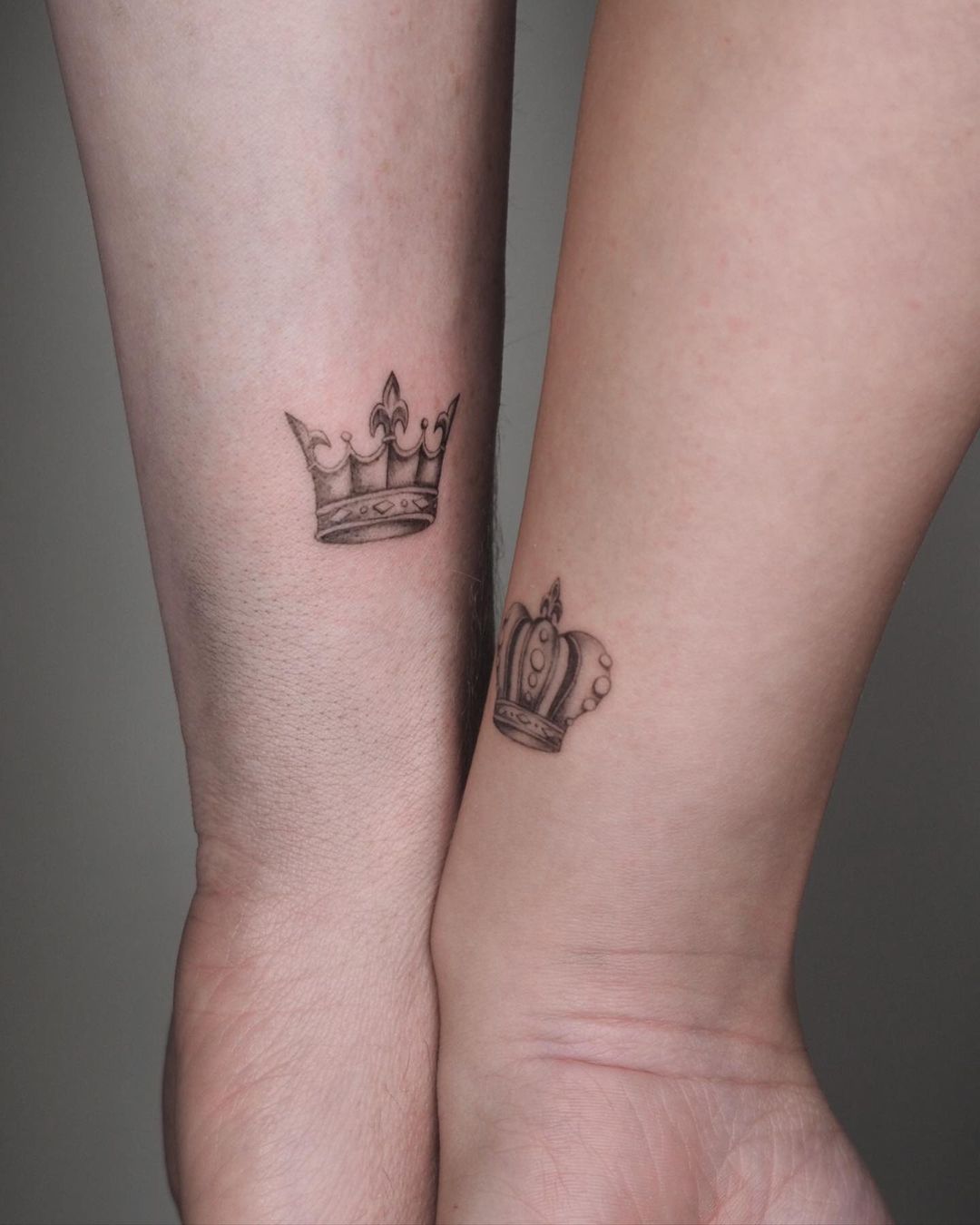 Matching couples crown tattoos, crow tattoo, couple's tattoos, hand tattoo,  small tattoo | Matching tattoos, Hand tattoos, Couple tattoos