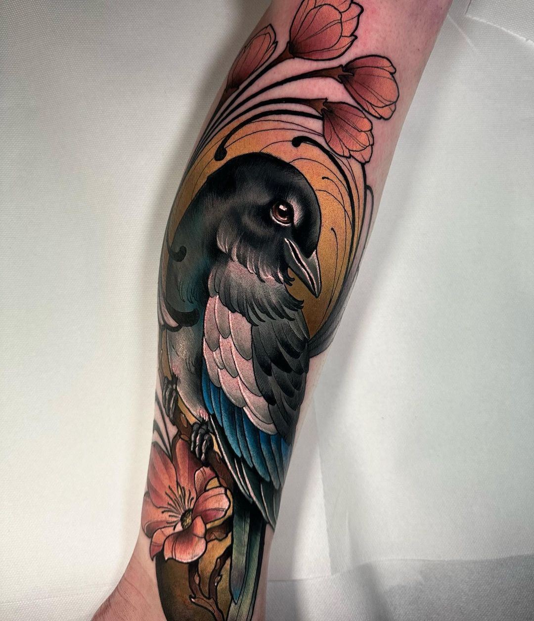 Neo traditional bird tattoo by alexkrunk tattoo 1