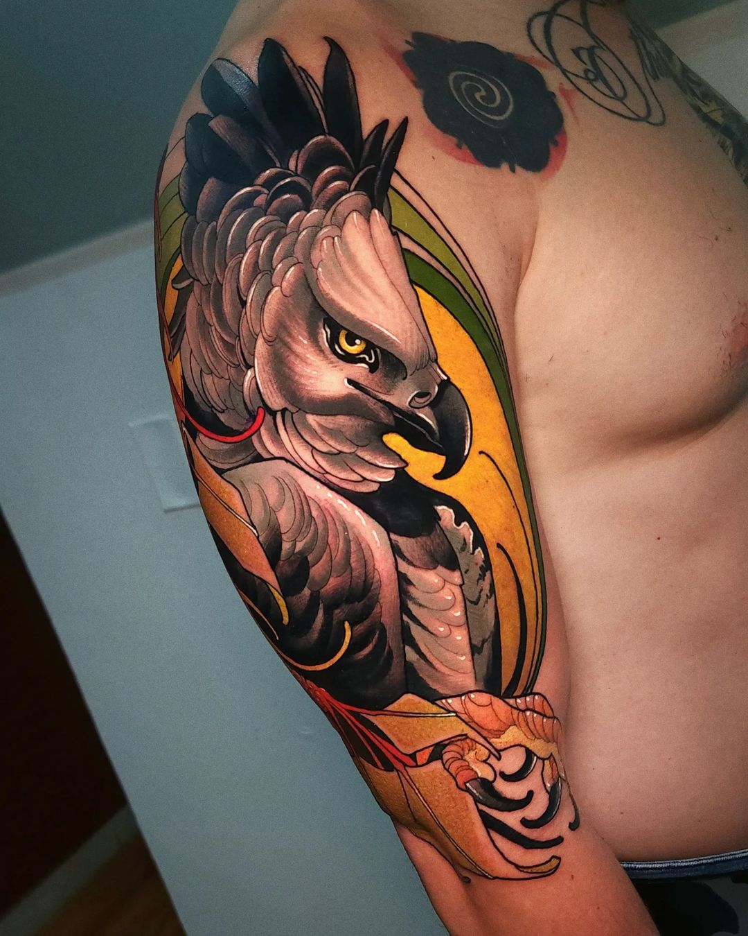 Neo traditional eagle tattoo by alvarolaratattoo