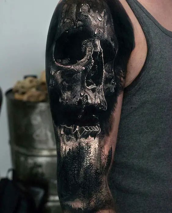 Blackwork skull tattoo ideas for men
