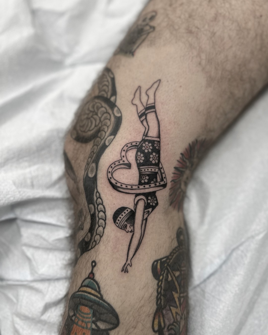 Blackwork tattoos on leg for men by nicholasleetattoo