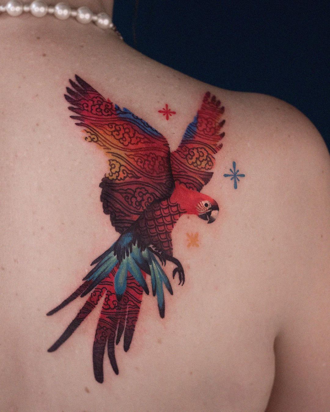 Colorful parrot tattoo by e.o.orient