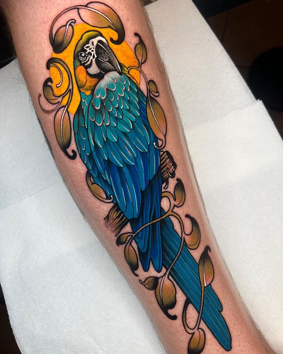 Parrot sleeve tattoo by sulhong tattooer