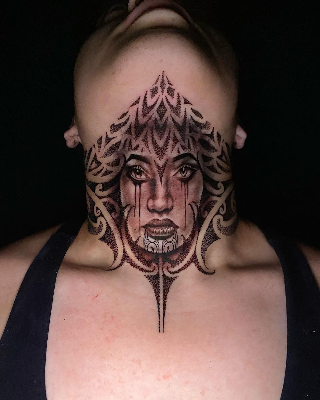 Portrait tattoo on neck by cameron sneddon