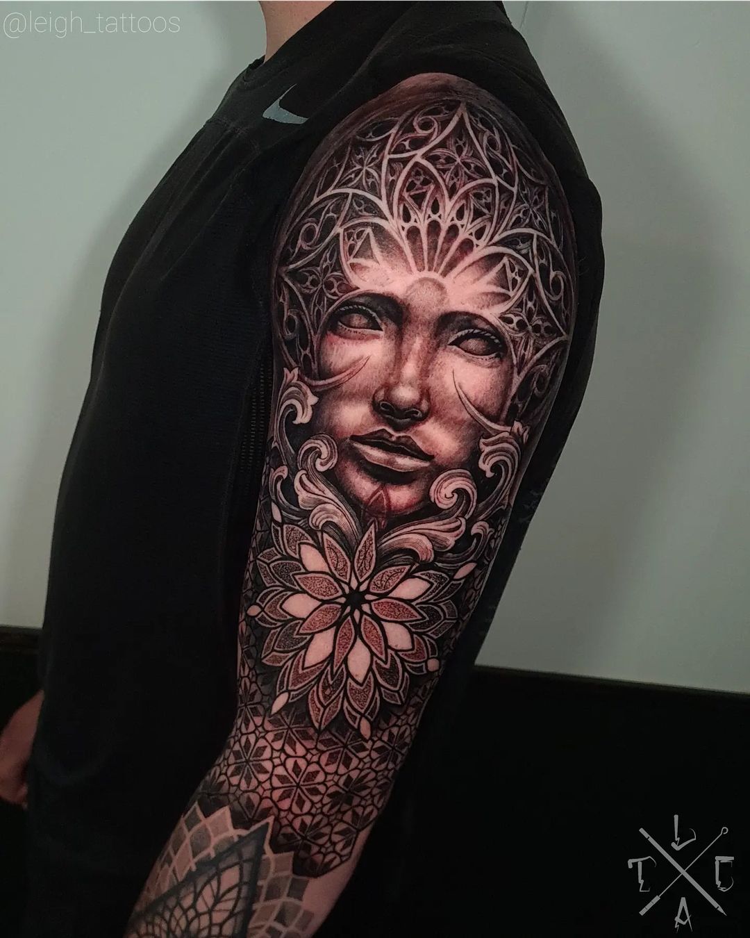 Unique blackwork tattoo design by leigh tattoos