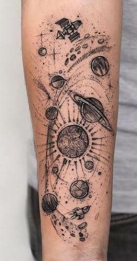 black and white space tattoo 1