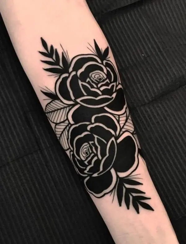 black ink traditional rose tattoo