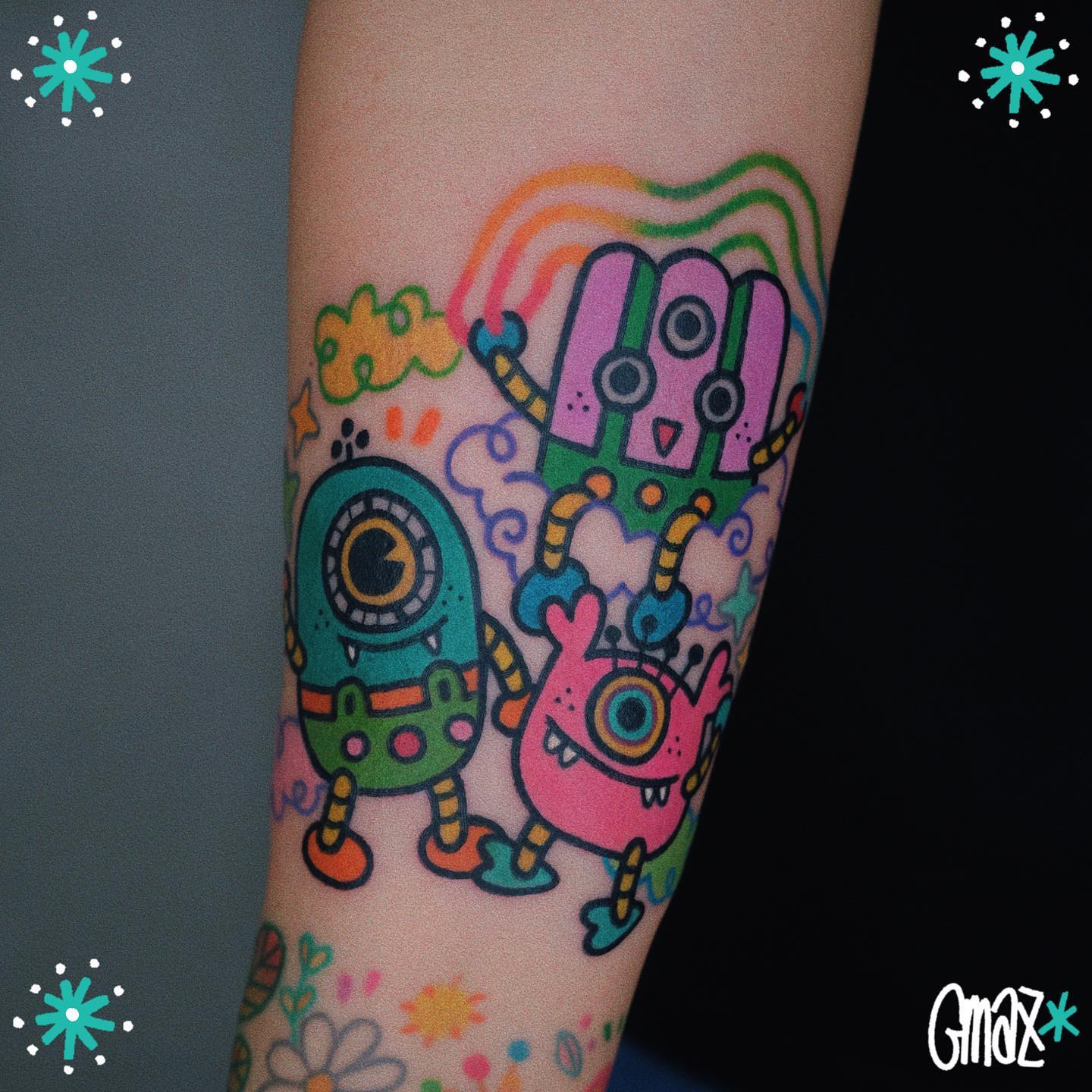 colorful arm sleeve tattoo by gmaz