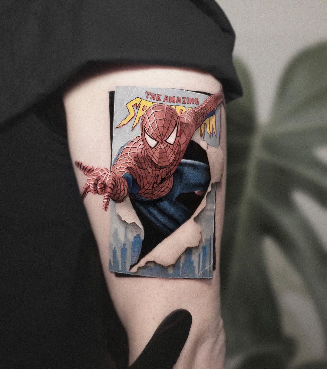 colorful spiderman tattoo design by