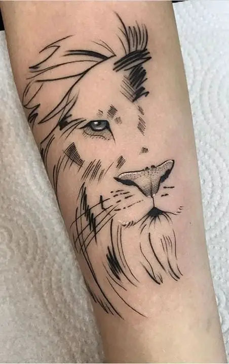 fineline lion sleeve tattoo for men