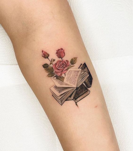 floral book tattoo 2