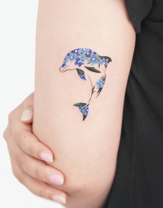 floral dolphin tattoo design