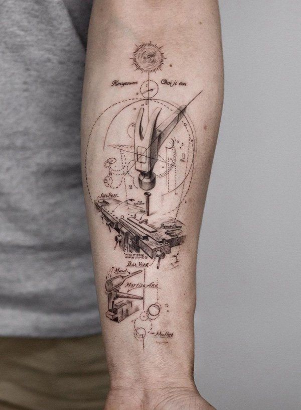 half sleeve geometric tattoo for men