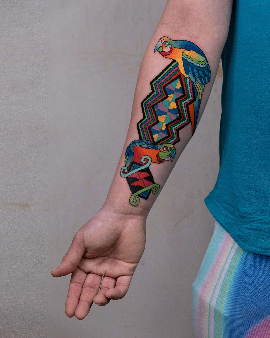 parrot tattoo n arm by imrichkovacs