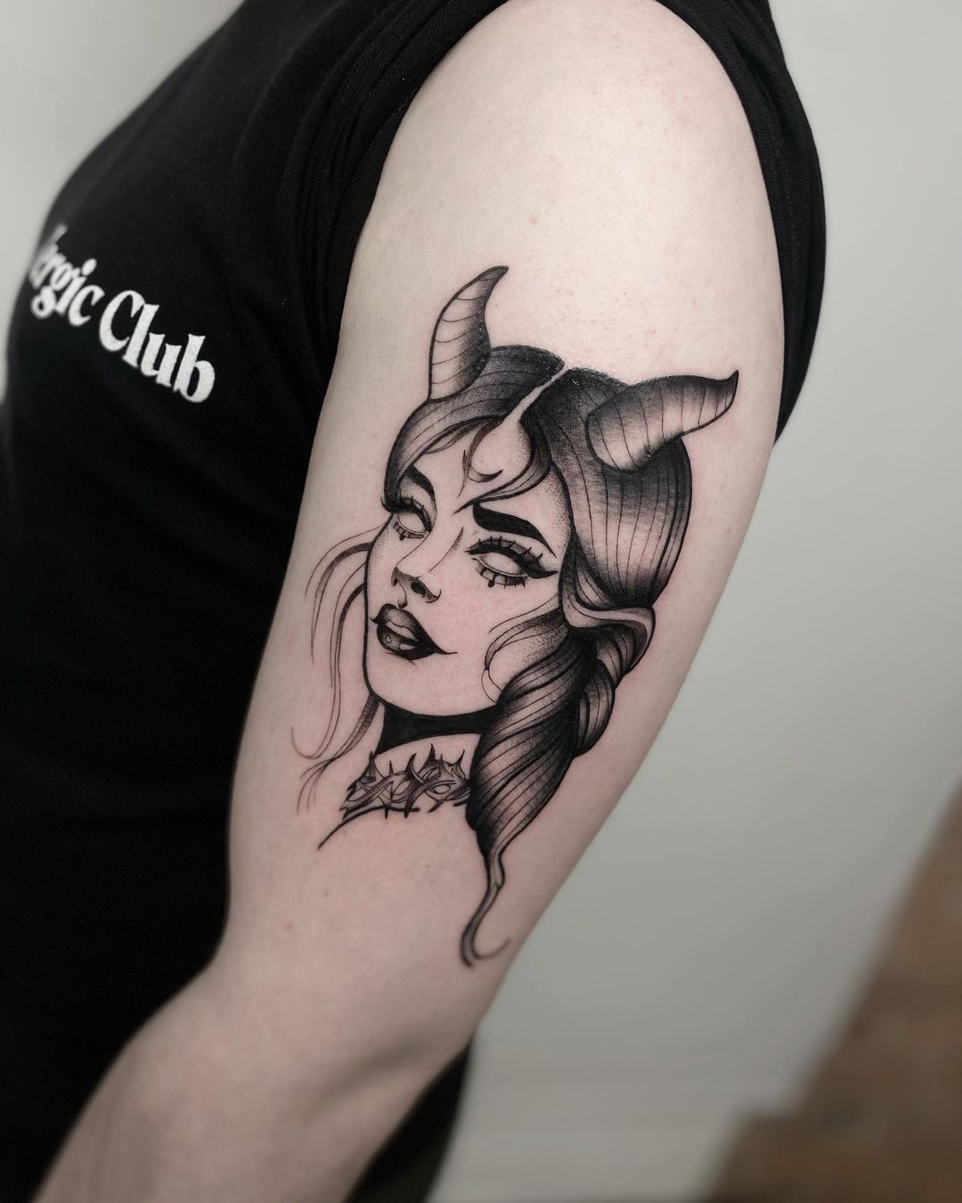witch on arm tattoo by amourtattoo