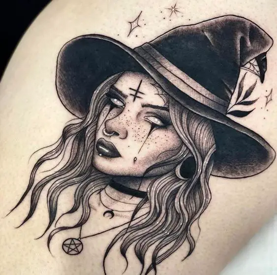 witchy face tattoo design