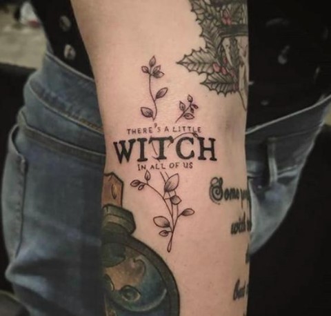 witchy sleeve tattoos by wickeddragonnuk