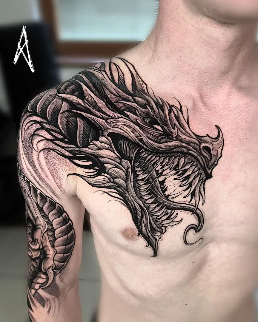 Dragon on shoulder tattoo by tattooassist
