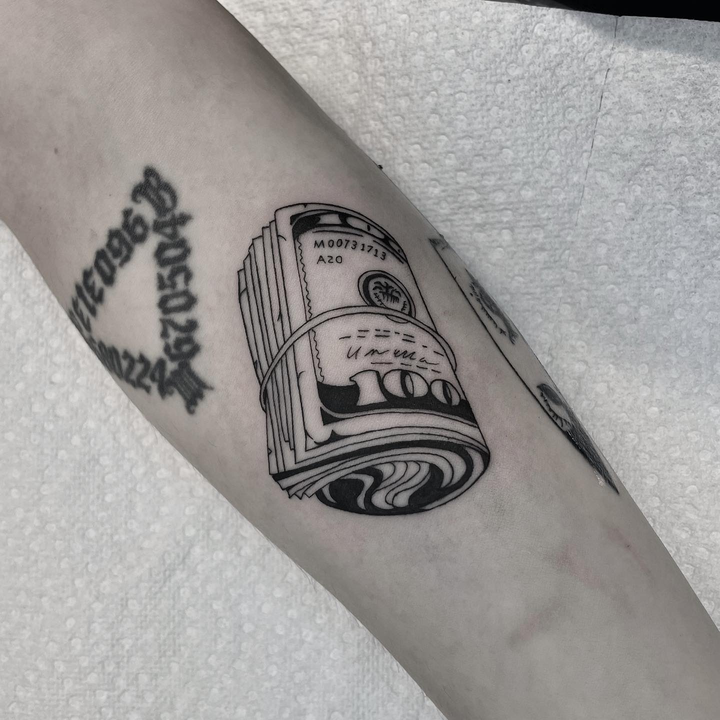 Money on sleeve tattoos by vamos tat